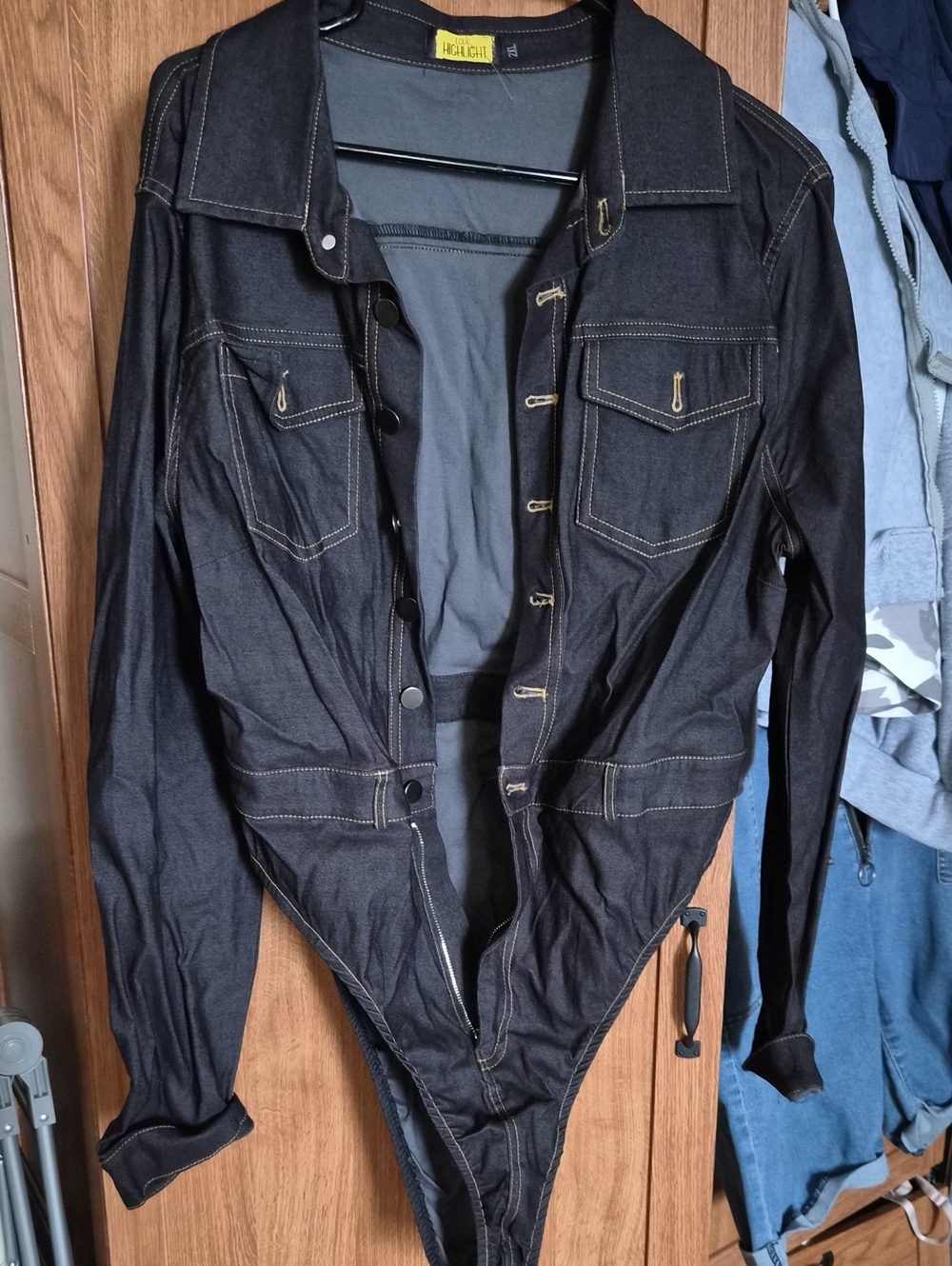 Dark Wash Denim Button-Front Bodysuit